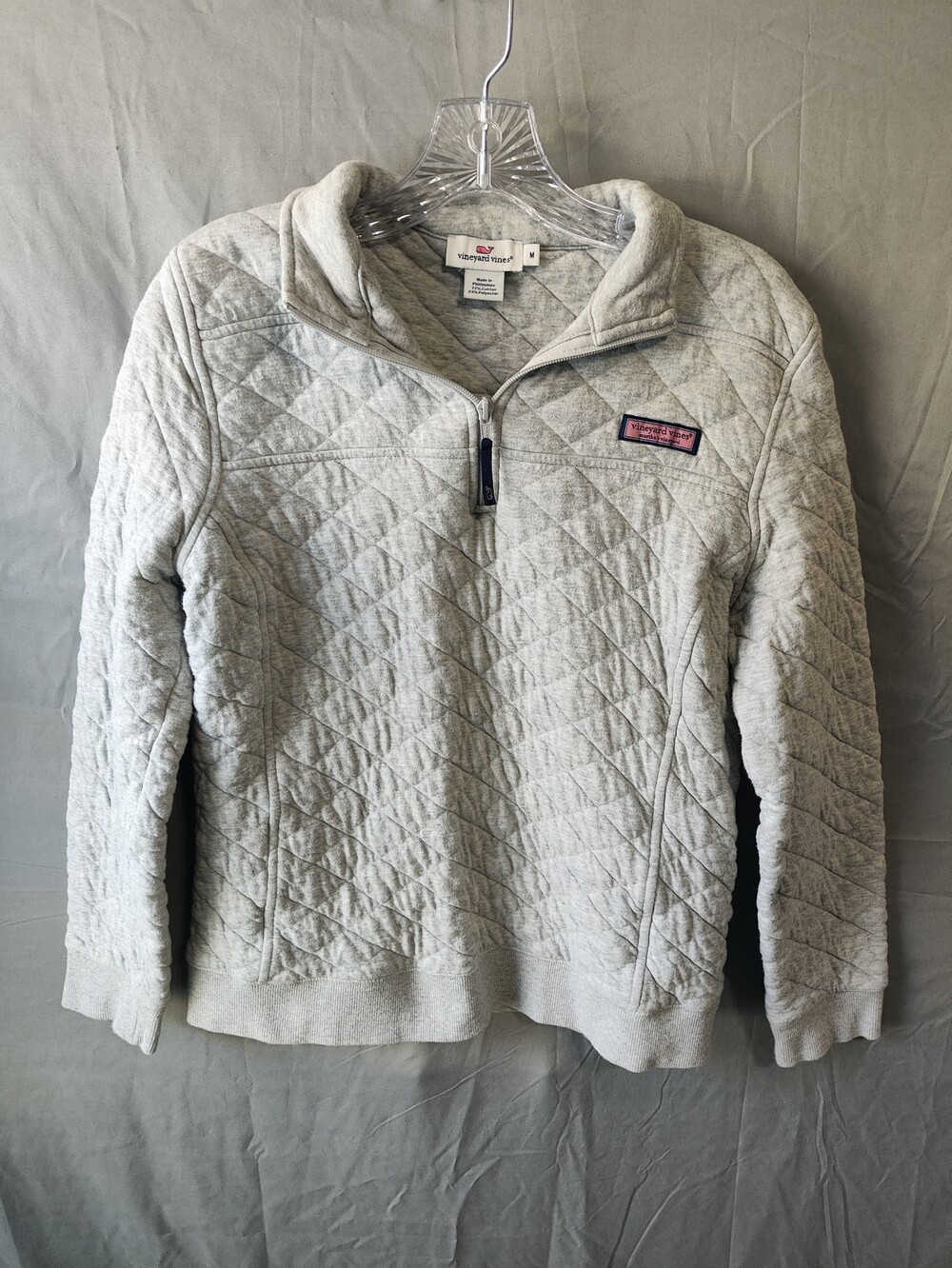Vineyard Vines Pullover Womens Medium Gray Quilted 1/4 Zip Sweater Whale Logo